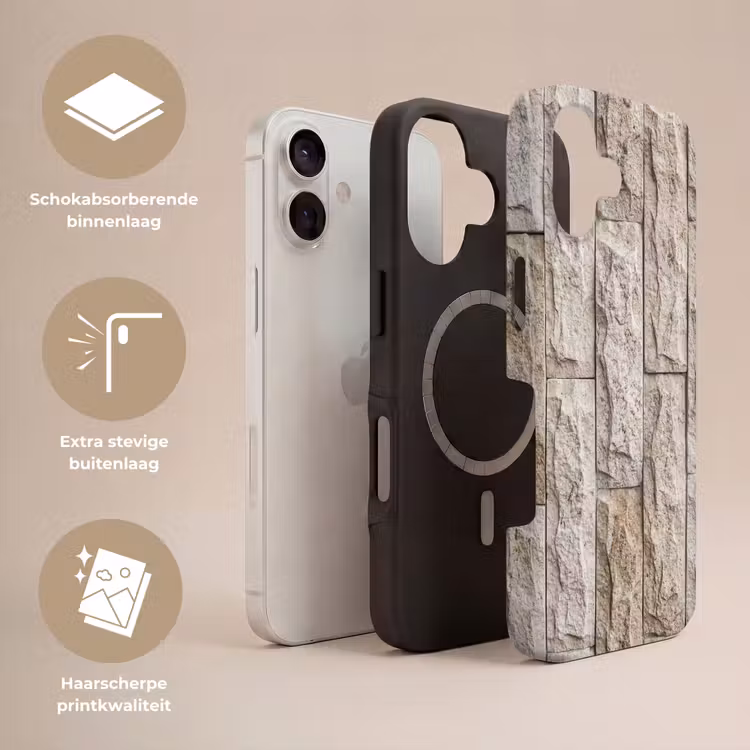 Muur - Steen - Ruw - Beige - Textuur Toughcase MagSafe Apple iPhone 17 klein -USP_Lagen_NL