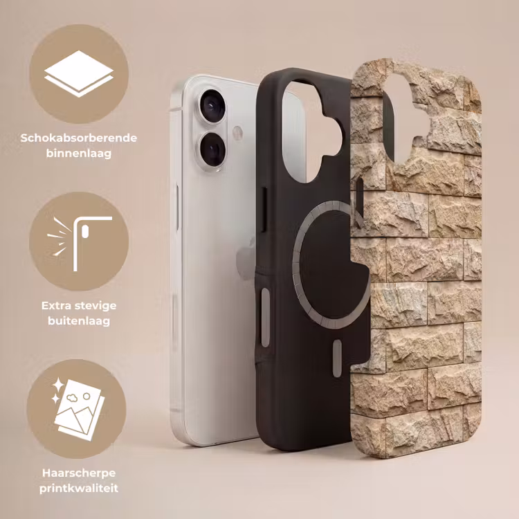Muur - Steen - Ruw - Textuur - Beige Toughcase MagSafe Apple iPhone 17 klein -USP_Lagen_NL