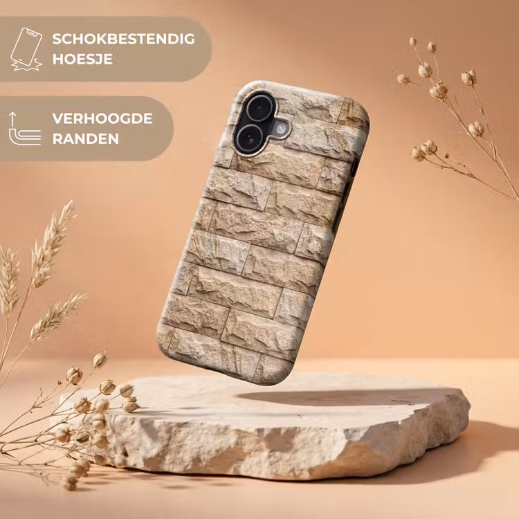 Muur - Steen - Ruw - Textuur - Beige Toughcase MagSafe Apple iPhone 17 klein -USP_RandenV_NL