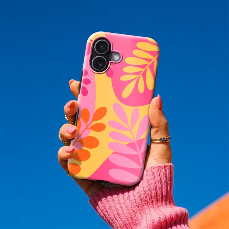 Natuur - Bladeren - Abstract - Roze - Geel Toughcase MagSafe Apple iPhone 17 klein -Sfeer1V