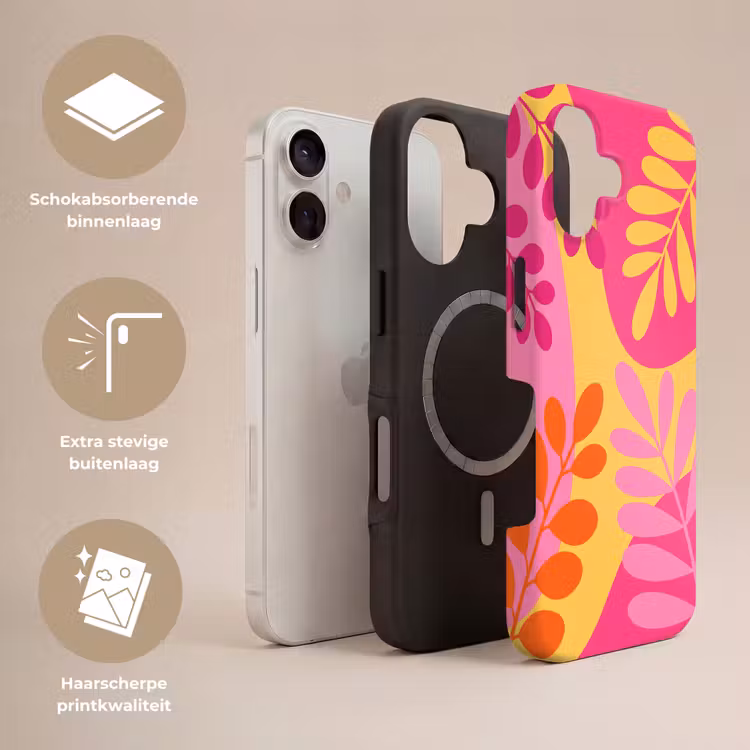 Natuur - Bladeren - Abstract - Roze - Geel Toughcase MagSafe Apple iPhone 17 klein -USP_Lagen_NL