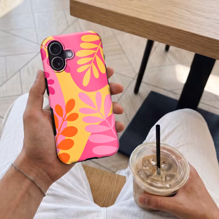 Natuur - Bladeren - Abstract - Roze - Geel Toughcase MagSafe Apple iPhone 17 klein -Sfeer1M