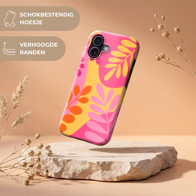 Natuur - Bladeren - Abstract - Roze - Geel Toughcase MagSafe Apple iPhone 17 klein -USP_RandenV_NL