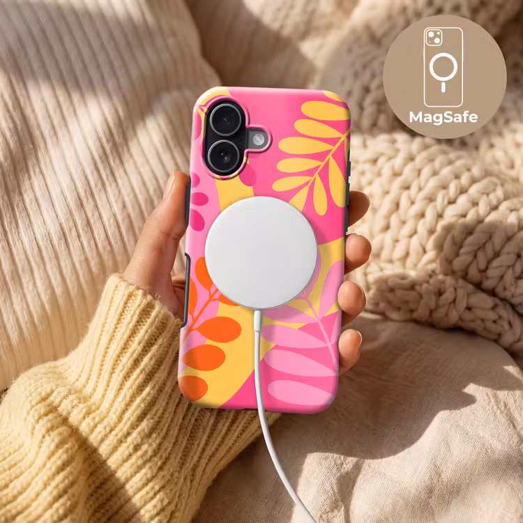 Natuur - Bladeren - Abstract - Roze - Geel Toughcase MagSafe Apple iPhone 17 klein -USP_MagsafeV