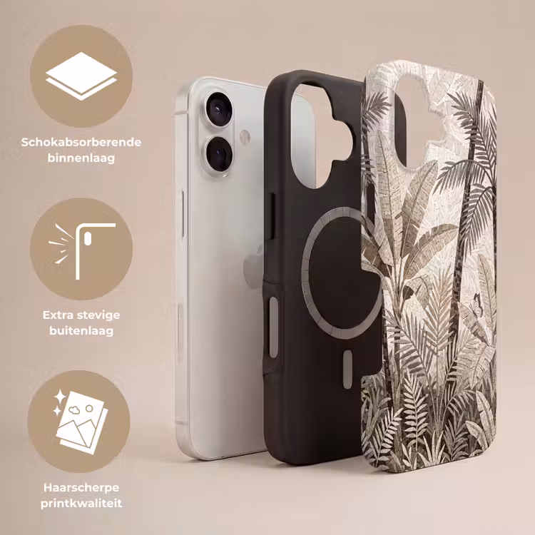 Natuur - Bladeren - Landschap - Mozaïek - Beige Toughcase MagSafe Apple iPhone 17 klein -USP_Lagen_NL