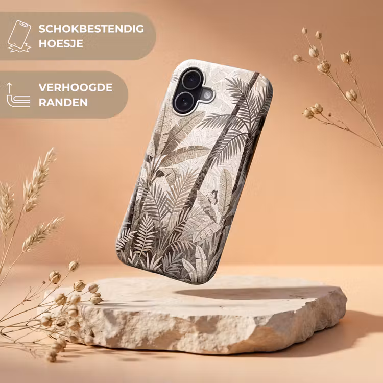 Natuur - Bladeren - Landschap - Mozaïek - Beige Toughcase MagSafe Apple iPhone 17 klein -USP_RandenV_NL