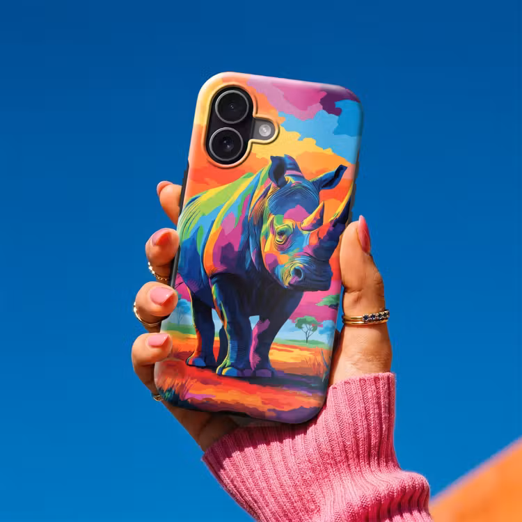 Neushoorn - Zonsondergang - Savanna - Kleurrijk Toughcase MagSafe Apple iPhone 17 klein -Sfeer1V