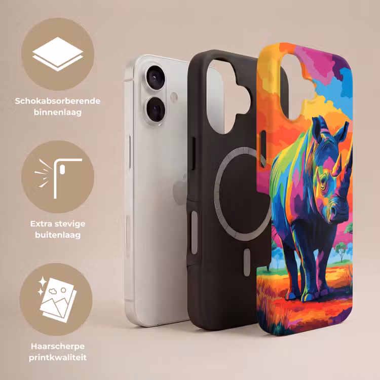 Neushoorn - Zonsondergang - Savanna - Kleurrijk Toughcase MagSafe Apple iPhone 17 klein -USP_Lagen_NL