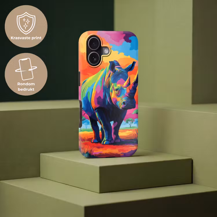 Neushoorn - Zonsondergang - Savanna - Kleurrijk Toughcase MagSafe Apple iPhone 17 klein -USP_PrintM_NL