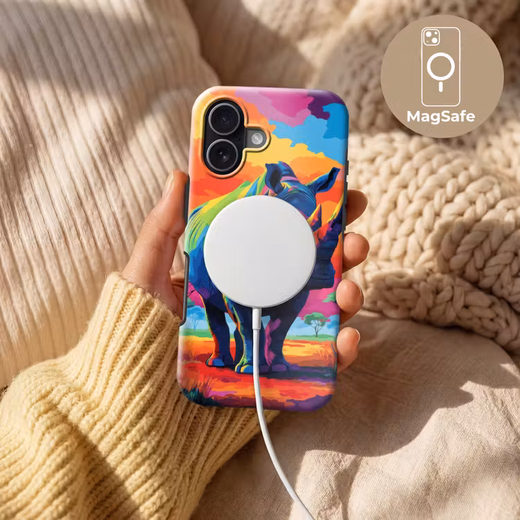 Neushoorn - Zonsondergang - Savanna - Kleurrijk Toughcase MagSafe Apple iPhone 17 klein -USP_MagsafeV
