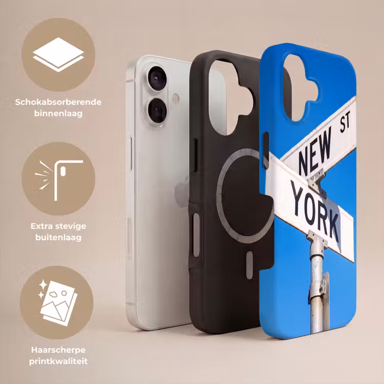 New York - Straatbord - Stad - Urban - Blauw Toughcase MagSafe Apple iPhone 17 klein -USP_Lagen_NL