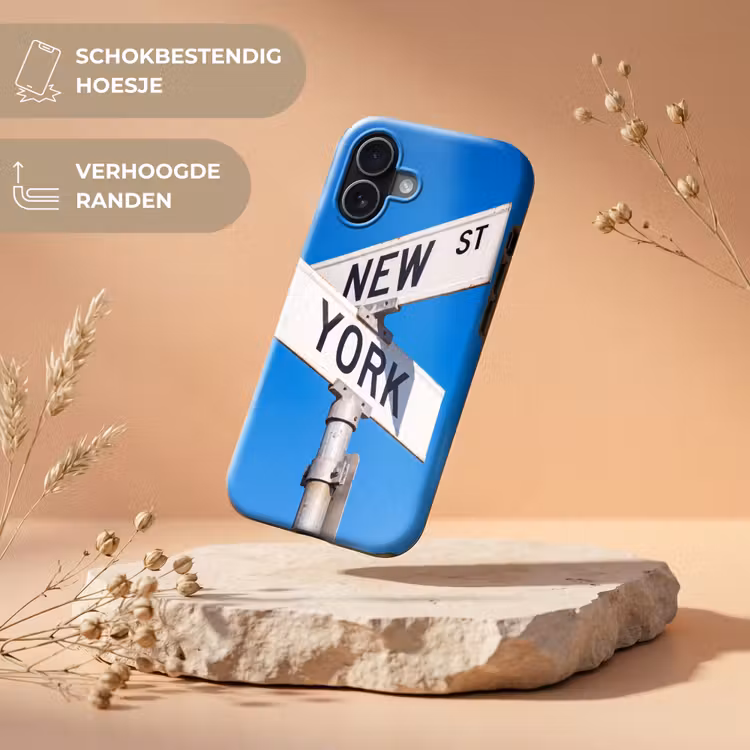 New York - Straatbord - Stad - Urban - Blauw Toughcase MagSafe Apple iPhone 17 klein -USP_RandenV_NL