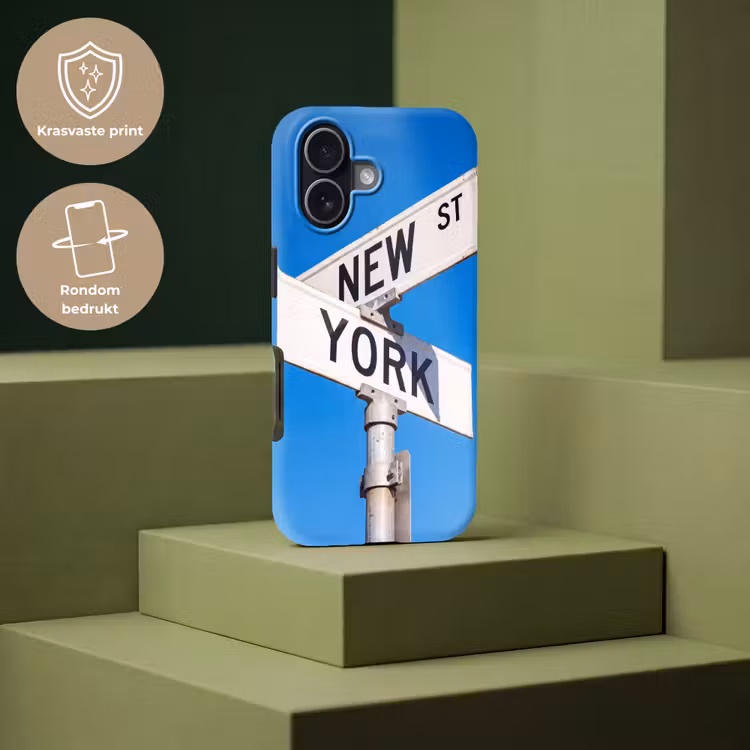 New York - Straatbord - Stad - Urban - Blauw Toughcase MagSafe Apple iPhone 17 klein -USP_PrintM_NL