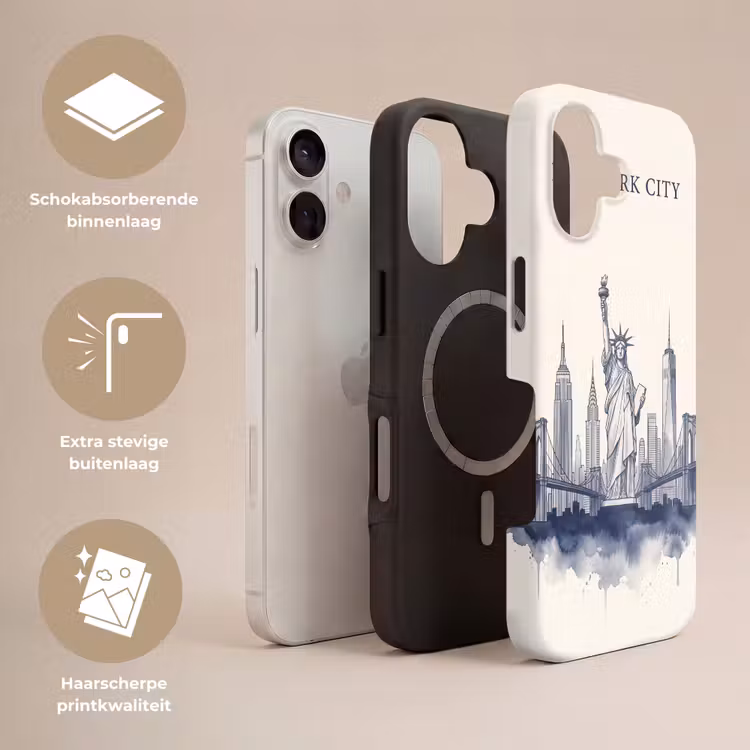 New York - Vrijheidsbeeld - Skyline - Illustratie - Blauw Toughcase MagSafe Apple iPhone 17 klein -USP_Lagen_NL
