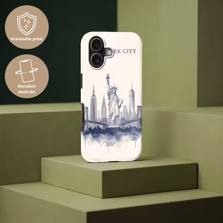 New York - Vrijheidsbeeld - Skyline - Illustratie - Blauw Toughcase MagSafe Apple iPhone 17 klein -USP_PrintM_NL