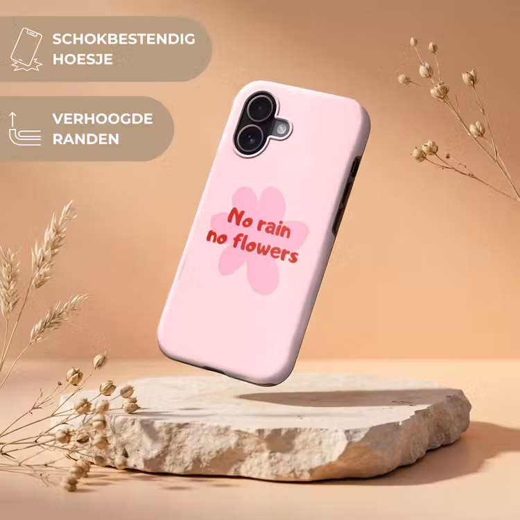 No rain no flowers - Bloem - Roze Toughcase MagSafe Apple iPhone 17 klein -USP_RandenV_NL