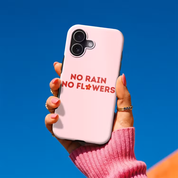 No rain no flowers - Minimalistisch - Roze - Bloem Toughcase MagSafe Apple iPhone 17 klein -Sfeer1V