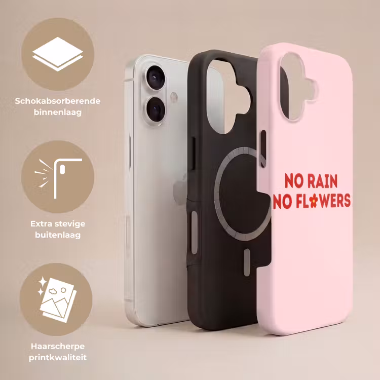 No rain no flowers - Minimalistisch - Roze - Bloem Toughcase MagSafe Apple iPhone 17 klein -USP_Lagen_NL