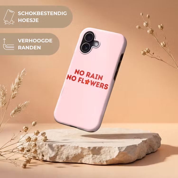 No rain no flowers - Minimalistisch - Roze - Bloem Toughcase MagSafe Apple iPhone 17 klein -USP_RandenV_NL