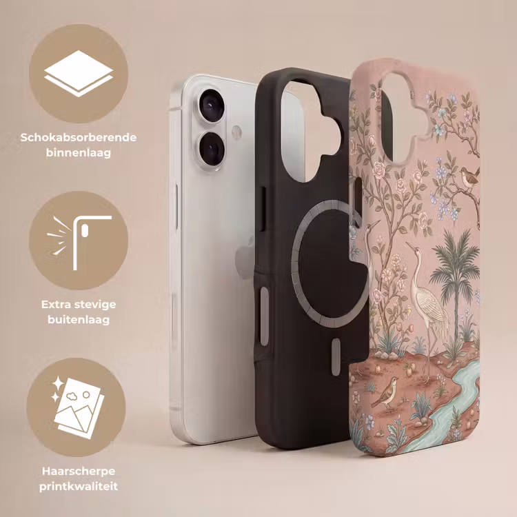 Nostalgisch - Reigers - Roze Toughcase MagSafe Apple iPhone 17 klein -USP_Lagen_NL