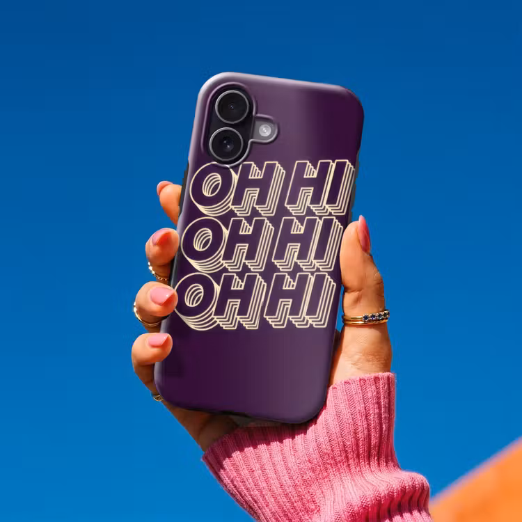Oh hi - Paars - 3D Toughcase MagSafe Apple iPhone 17 klein -Sfeer1V