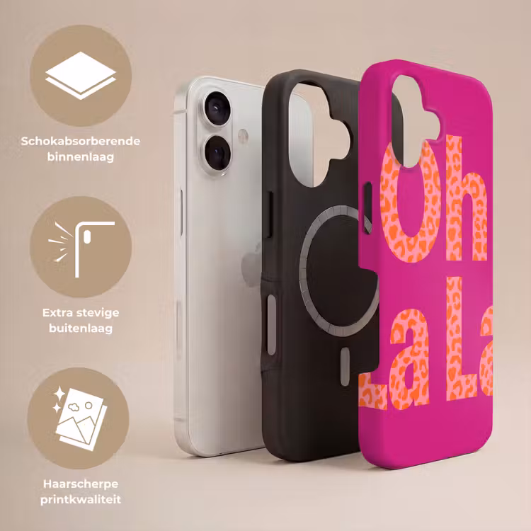Oh la la - Luipaardprint - Roze Toughcase MagSafe Apple iPhone 17 klein -USP_Lagen_NL