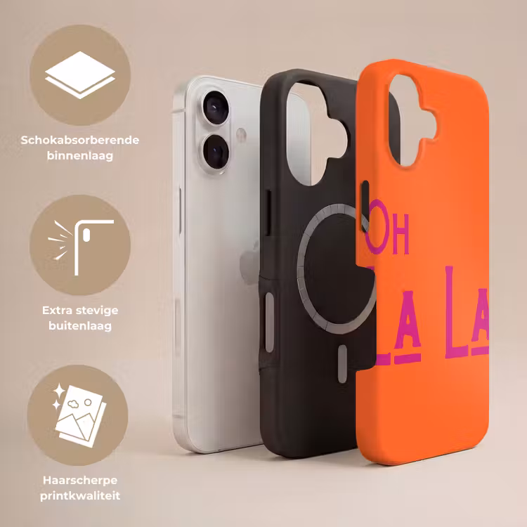 Oh la la - Oranje - Roze - Scheeflettertype Toughcase MagSafe Apple iPhone 17 klein -USP_Lagen_NL