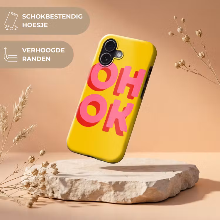 Oh ok - 3D - Geel - Roze Toughcase MagSafe Apple iPhone 17 klein -USP_RandenV_NL