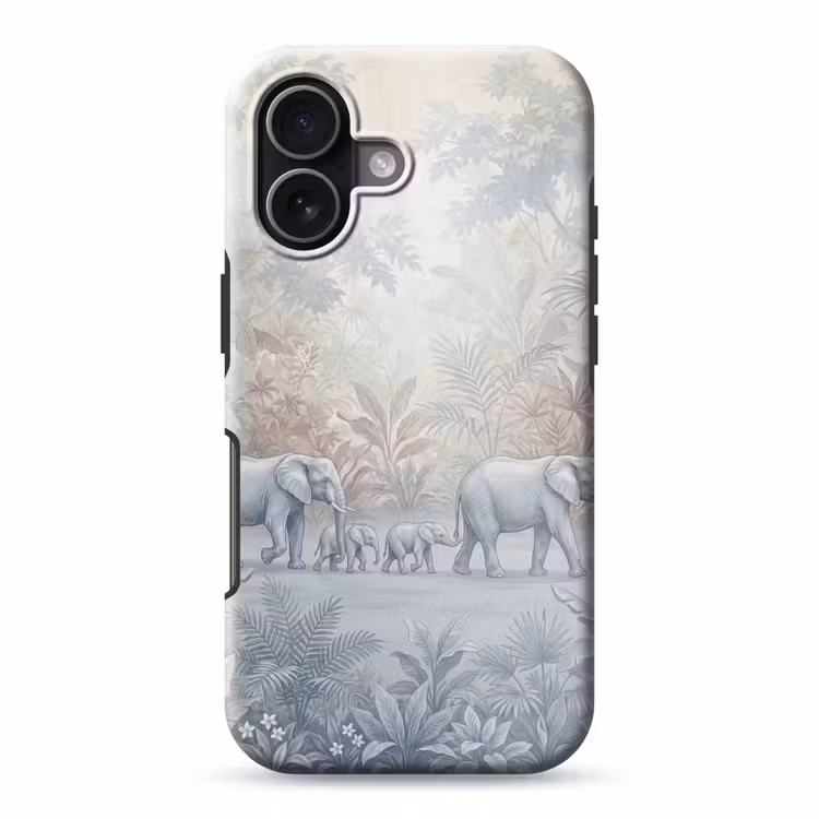 Olifant - Familie - Jungle - Illustratie - Grijs Toughcase MagSafe Apple iPhone 17 klein -3d