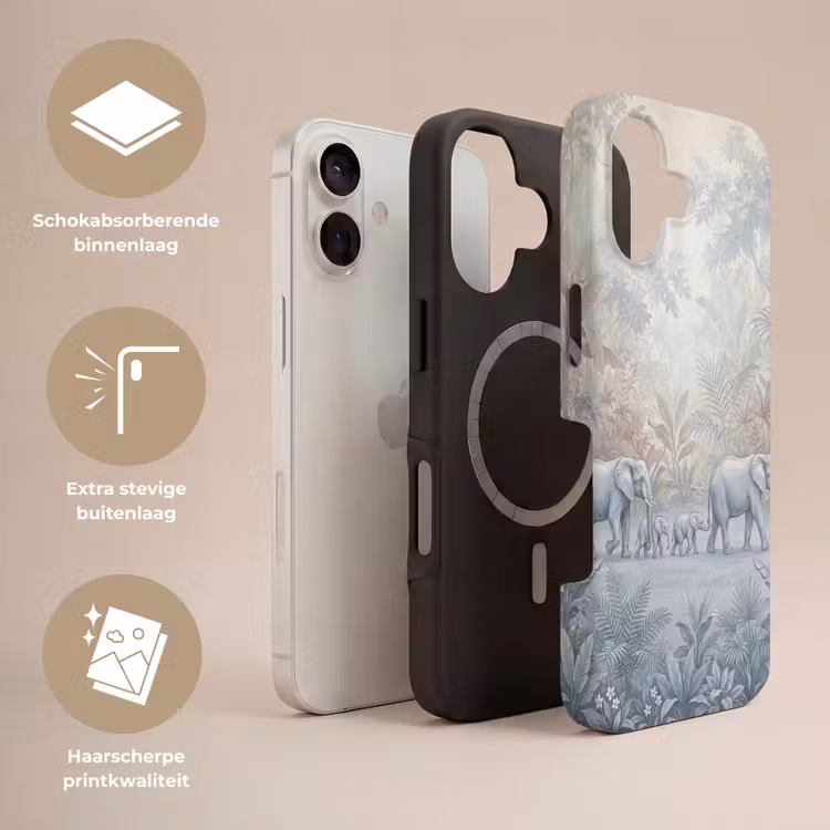 Olifant - Familie - Jungle - Illustratie - Grijs Toughcase MagSafe Apple iPhone 17 klein -USP_Lagen_NL