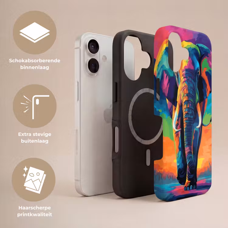 Olifant - Kleurrijk - Lucht - Abstract Toughcase MagSafe Apple iPhone 17 klein -USP_Lagen_NL