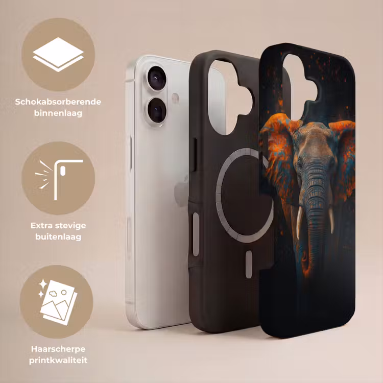 Olifant - Oranje - Oren Toughcase MagSafe Apple iPhone 17 klein -USP_Lagen_NL