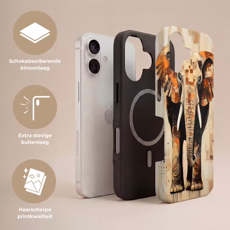 Olifant - Slurf - Mozaïek - Abstract Toughcase MagSafe Apple iPhone 17 klein -USP_Lagen_NL