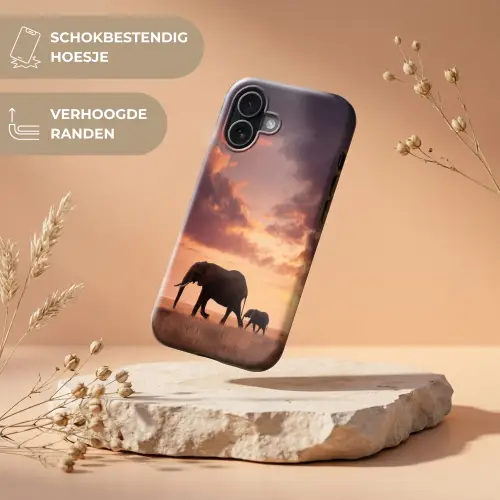 Olifanten - Grasland - Zonsondergang Toughcase MagSafe Apple iPhone 17 klein -USP_RandenV_NL