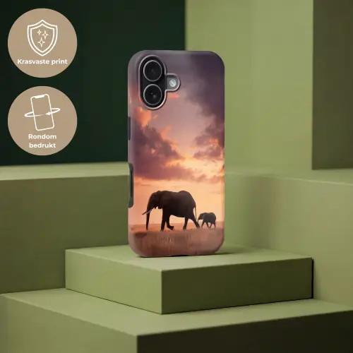 Olifanten - Grasland - Zonsondergang Toughcase MagSafe Apple iPhone 17 klein -USP_PrintM_NL