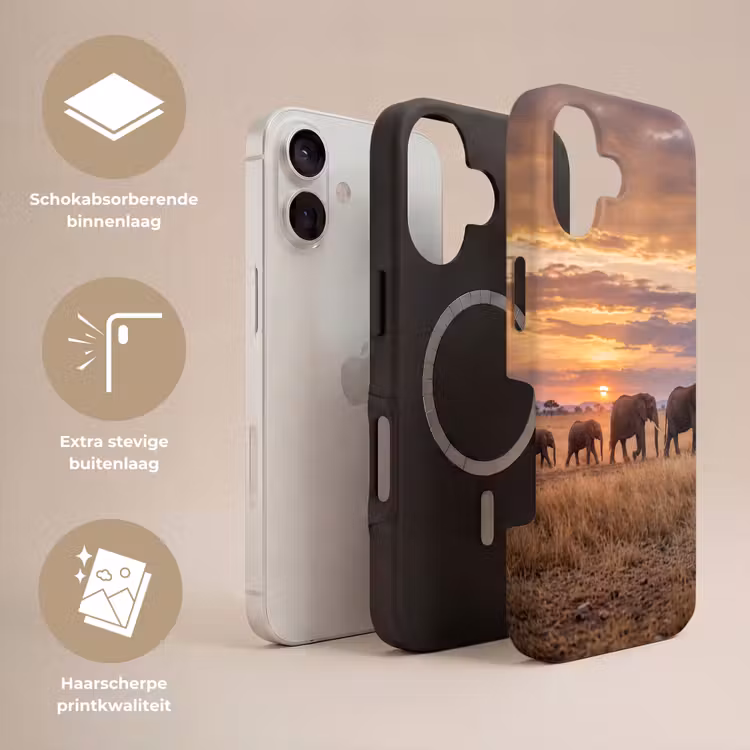 Olifanten - Savanne - Zonsondergang - Afrika - Warm Toughcase MagSafe Apple iPhone 17 klein -USP_Lagen_NL