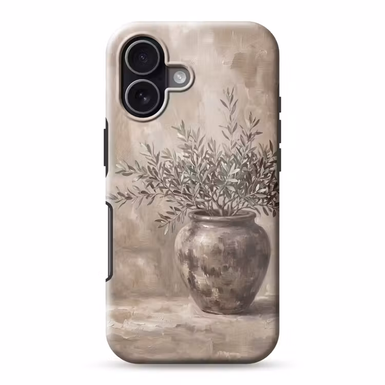Olijfplant - Aardenpot - Abstract - Beige Toughcase MagSafe Apple iPhone 17 klein -3d