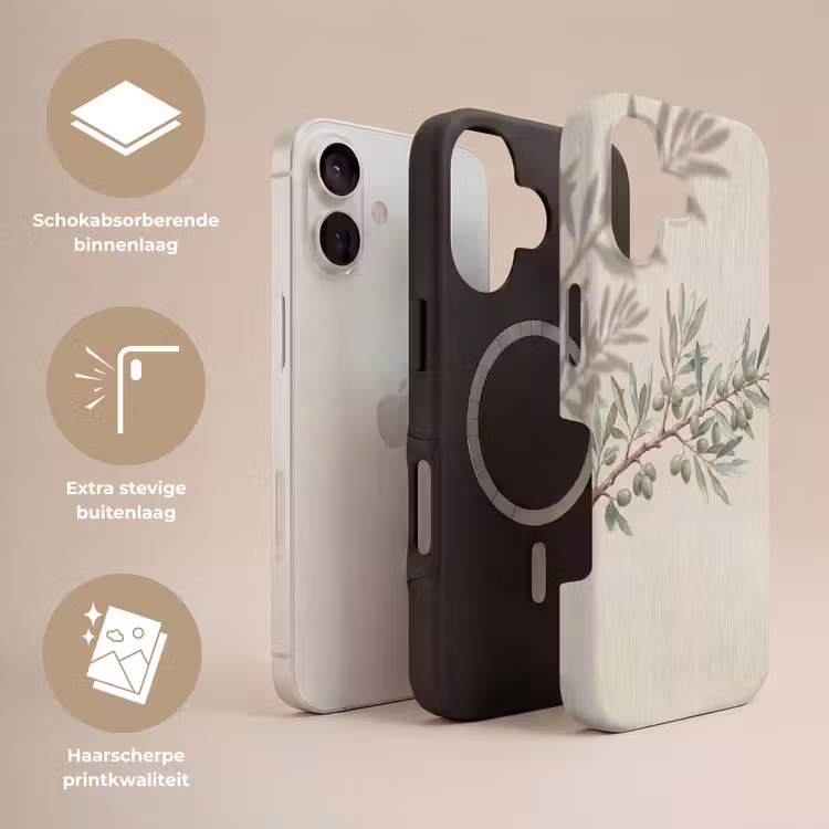 Olijftak - Bladeren - Natuur - Groen - Beige Toughcase MagSafe Apple iPhone 17 klein -USP_Lagen_NL