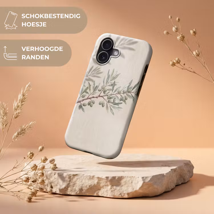 Olijftak - Bladeren - Natuur - Groen - Beige Toughcase MagSafe Apple iPhone 17 klein -USP_RandenV_NL