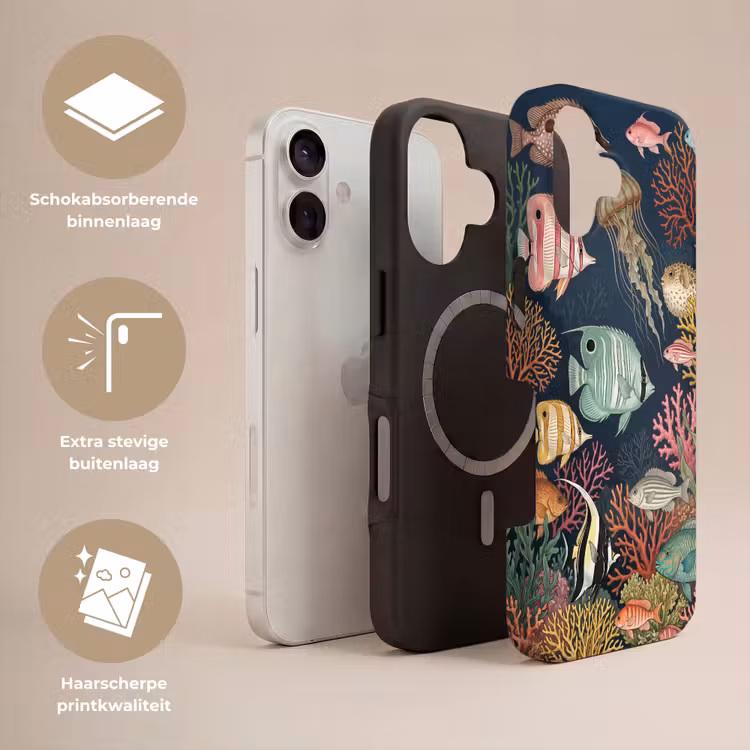 Onderwaterwereld - Vissen - Koraal - Illustratie - Kleurrijk Toughcase MagSafe Apple iPhone 17 klein -USP_Lagen_NL