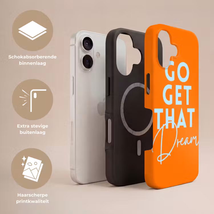 Oranje - Blauw - Go get that dream Toughcase MagSafe Apple iPhone 17 klein -USP_Lagen_NL