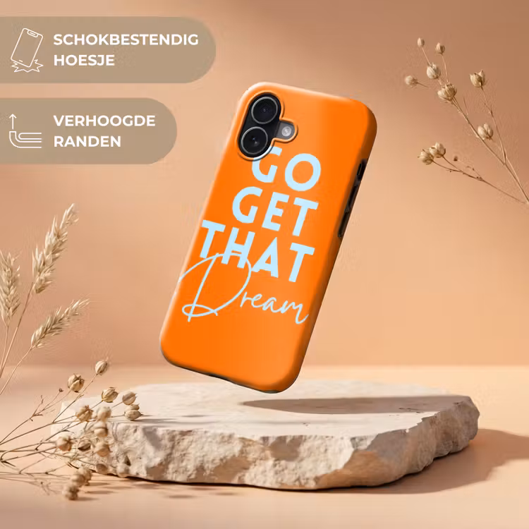 Oranje - Blauw - Go get that dream Toughcase MagSafe Apple iPhone 17 klein -USP_RandenV_NL