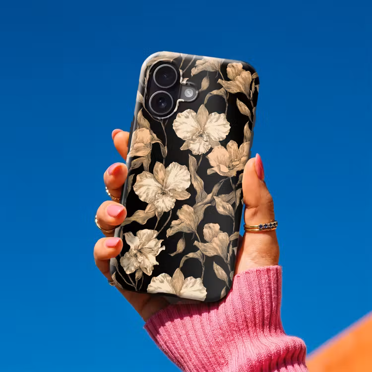Orchideeën - Lijntekening - Patroon - Beige - Zwart Toughcase MagSafe Apple iPhone 17 klein 1017 -Sfeer1V