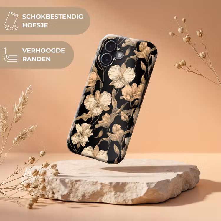 Orchideeën - Lijntekening - Patroon - Beige - Zwart Toughcase MagSafe Apple iPhone 17 klein 1017 -USP_RandenV_NL