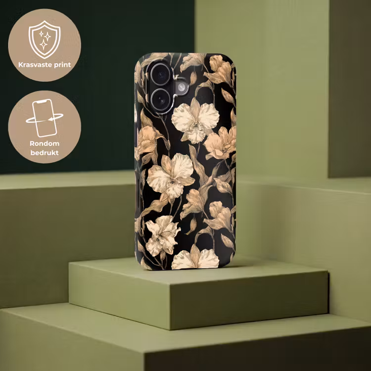 Orchideeën - Lijntekening - Patroon - Beige - Zwart Toughcase MagSafe Apple iPhone 17 klein 1017 -USP_PrintM_NL