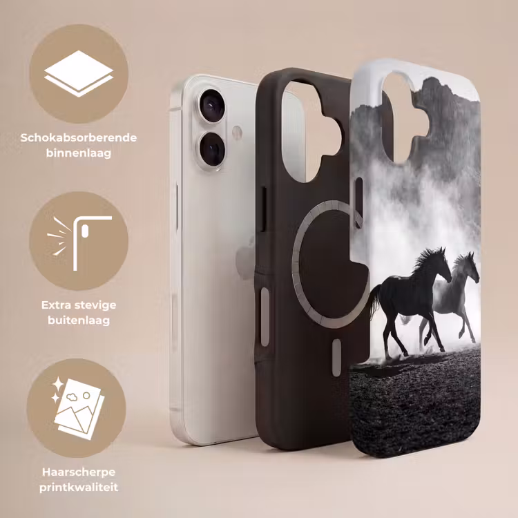 Paard - Ren - Stof - Zwart-wit - Dieren Toughcase MagSafe Apple iPhone 17 klein -USP_Lagen_NL