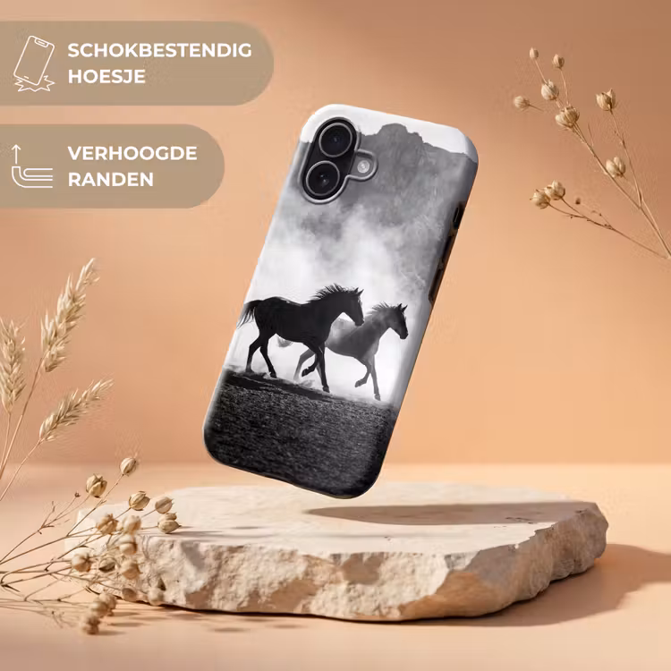 Paard - Ren - Stof - Zwart-wit - Dieren Toughcase MagSafe Apple iPhone 17 klein -USP_RandenV_NL