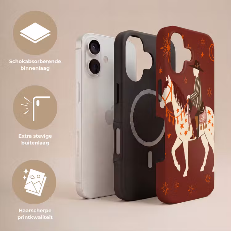 Paard - Ruiter - Sterren - Nacht - Illustratie Toughcase MagSafe Apple iPhone 17 klein -USP_Lagen_NL
