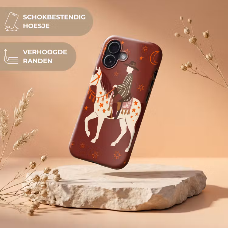 Paard - Ruiter - Sterren - Nacht - Illustratie Toughcase MagSafe Apple iPhone 17 klein -USP_RandenV_NL