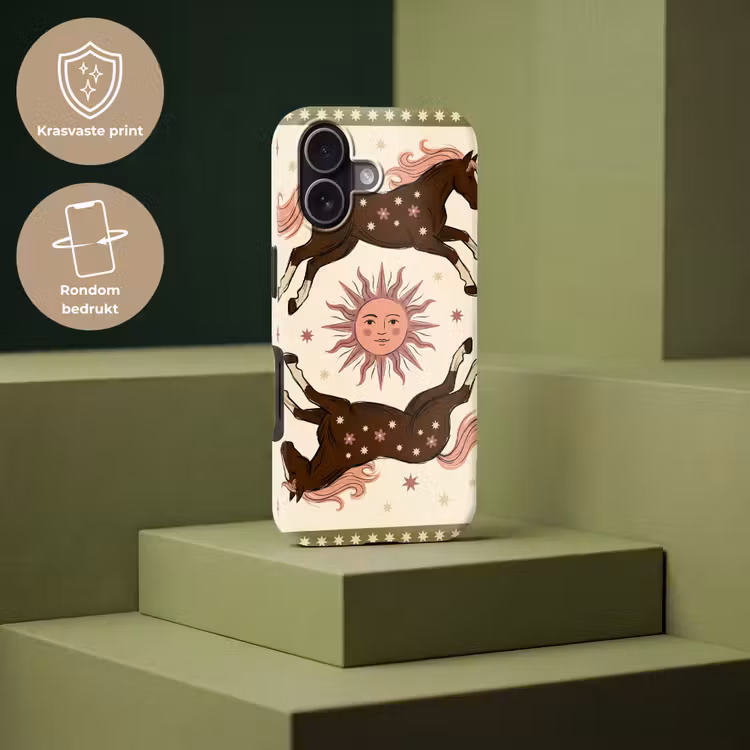 Paard - Zon - Mystiek - Illustratie - Roze Toughcase MagSafe Apple iPhone 17 klein -USP_PrintM_NL